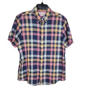 Original Penguin Men Shirt Size Large Plaid Button Up Short Sleeve Pocket Cotton